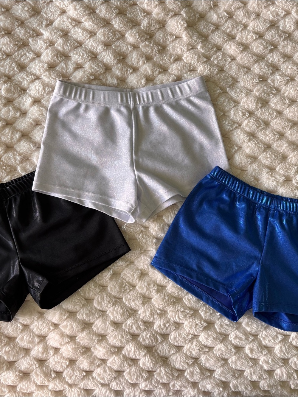 Girls' Performance Shorts Pack — White, Black & Royal Blue